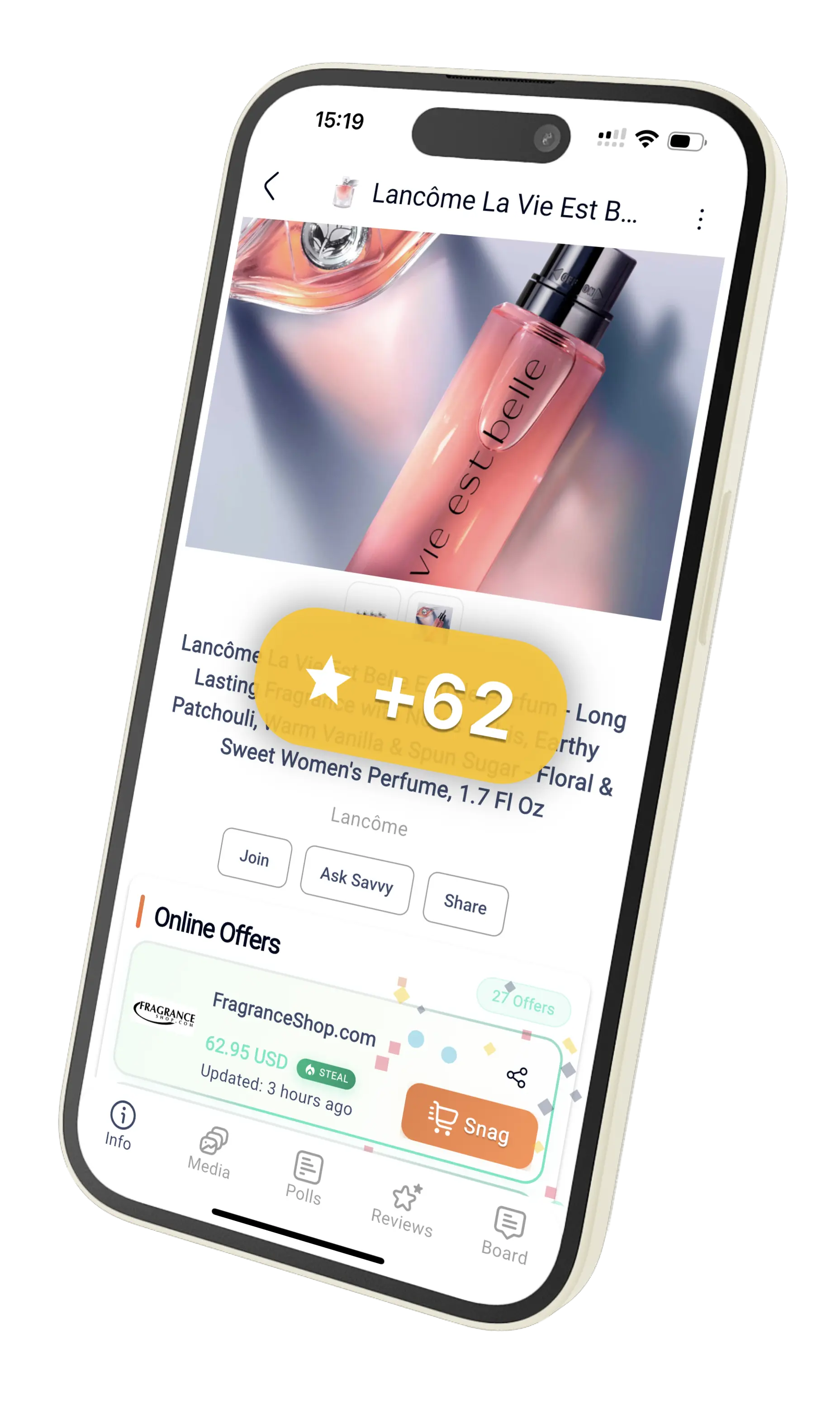 Snag Deals mobile app on a phone